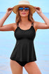 Black 2Pcs Solid Color Spaghetti Straps Tankini Set